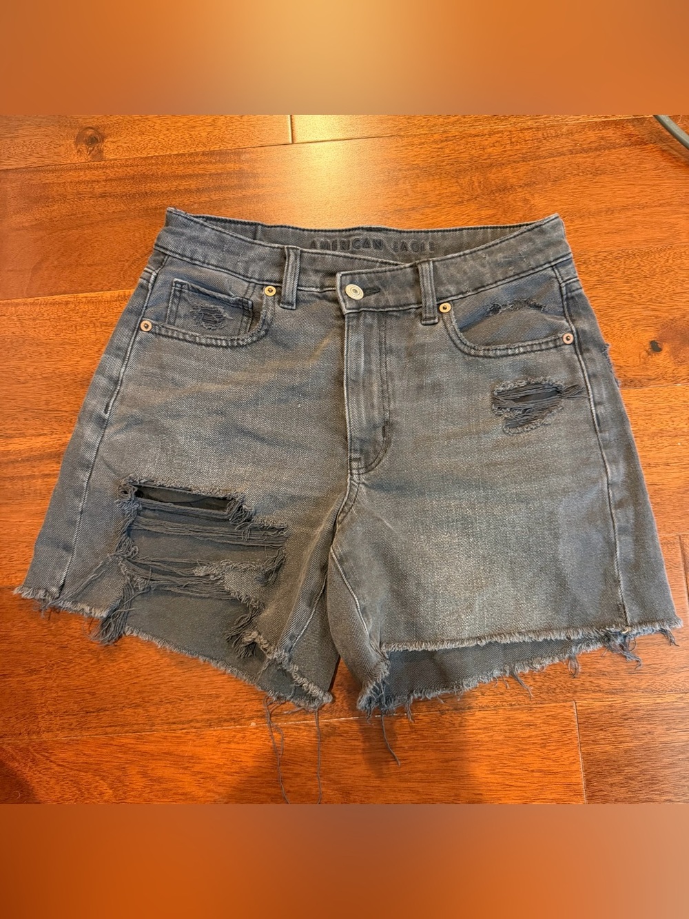 American Eagle Outfitters Washed Black Distressed Denim Shorts